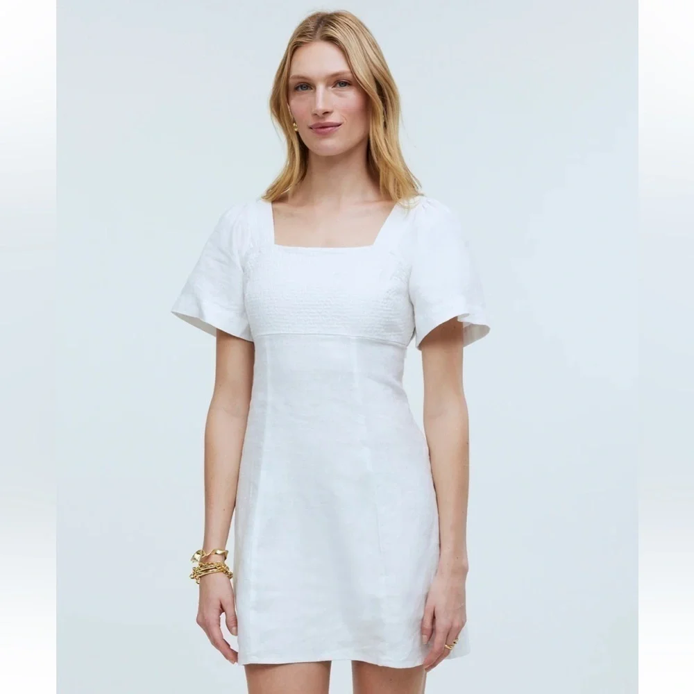 Madewell Square-Neck Mini Dress in 100% Linen - Picture 2 of 7